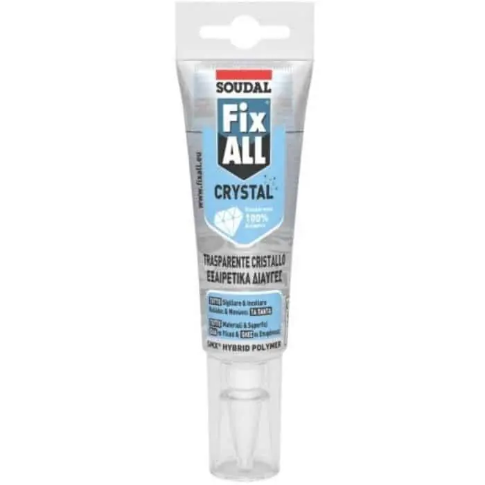 Koopje Sigillante Fix All Crystal Soudal per incollaggio invisibile, SMX Polimero, tubo 125 ml, finitura Trasparente Cristallo