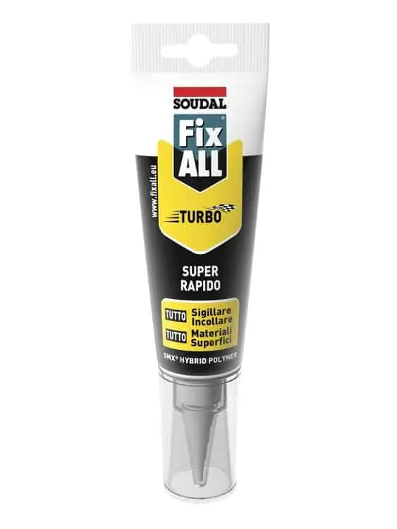 Voordeelprijs Sigillante Fix ALL Turbo Soudal per qualsiasi superficie, super rapido, MS Polimero, tubo 125 ml, finitura Bianco