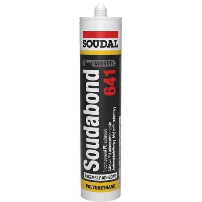 Adesivo Soudabond 641 Soudal per costruzioni, monocomponente poliuretanico, cartuccia 310 ml, finitura Bianco Populair