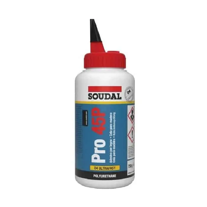 Exclusieve Aanbieding Adesivo PRO 45 P Soudal per legno D4, ultra rapido, idroresistente, flacone 750 g, colore Ambra