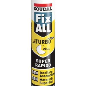 Finale Uitverkoop Sigillante Fix ALL Turbo Soudal per qualsiasi superficie, super rapido, MS Polimero, cartuccia 290 ml, finitura Bianco
