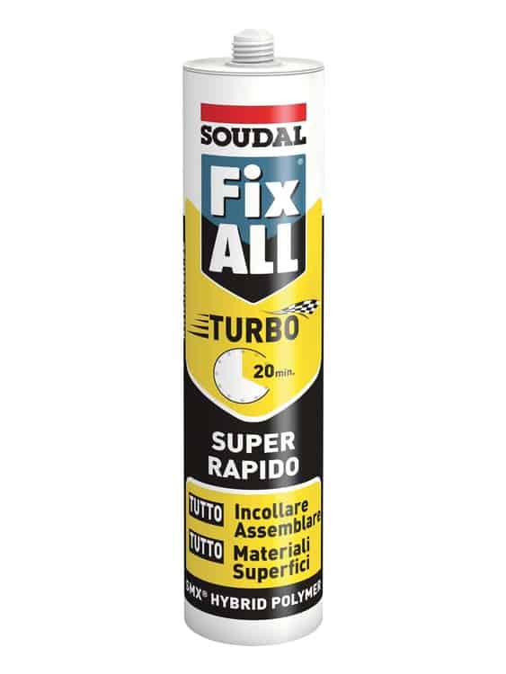 Finale Uitverkoop Sigillante Fix ALL Turbo Soudal per qualsiasi superficie, super rapido, MS Polimero, cartuccia 290 ml, finitura Bianco