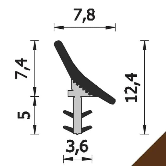 Goedkoop Guarnizione per porte scorrevoli A 145 K Roverplastik, battuta 8 mm, fresata 3 mm, scatola da 435 mt, finitura Marrone