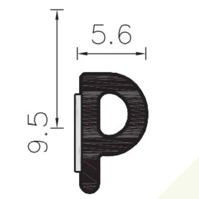 Guarnizione gomma adesiva tipo P PB024 Roverplastik, spessore 5,6 mm, larghezza 9,5 mm, rotolo da 24 mt, finitura Bianca Korting