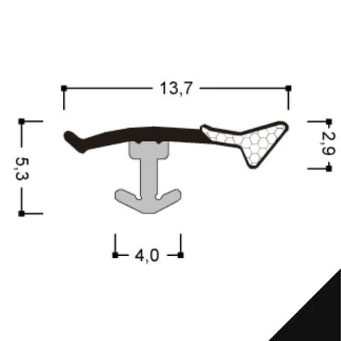 Guarnizione per serramento A 259 ESP Roverplastik, battuta 5 mm, aria 1 mm, fresata 3,2 mm, finitura Nera Tijdelijk Beschikbaar