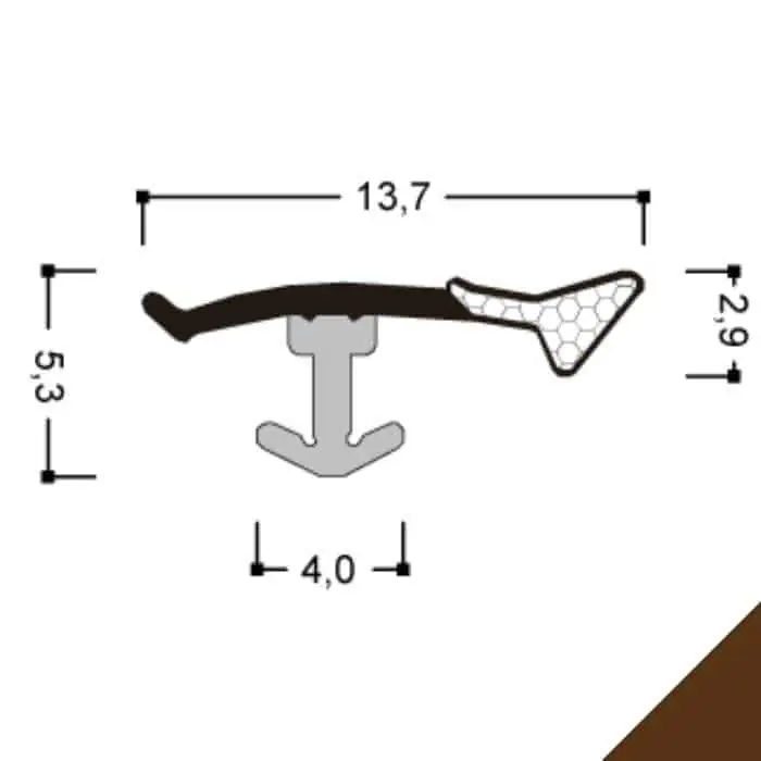 Guarnizione per serramento A 259 ESP Roverplastik, battuta 5 mm, aria 1 mm, fresata 3,2 mm, finitura Marrone Meest Verkocht