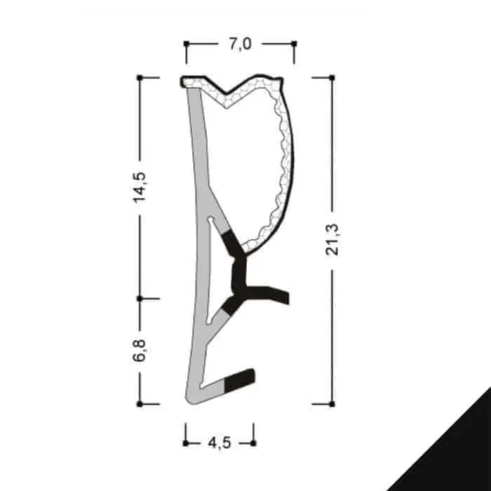 Guarnizione per serramento A 255 ESP Roverplastik, battuta 15 mm, aria 4 mm, fresata 4 mm, finitura Nera Gereduceerde Prijs