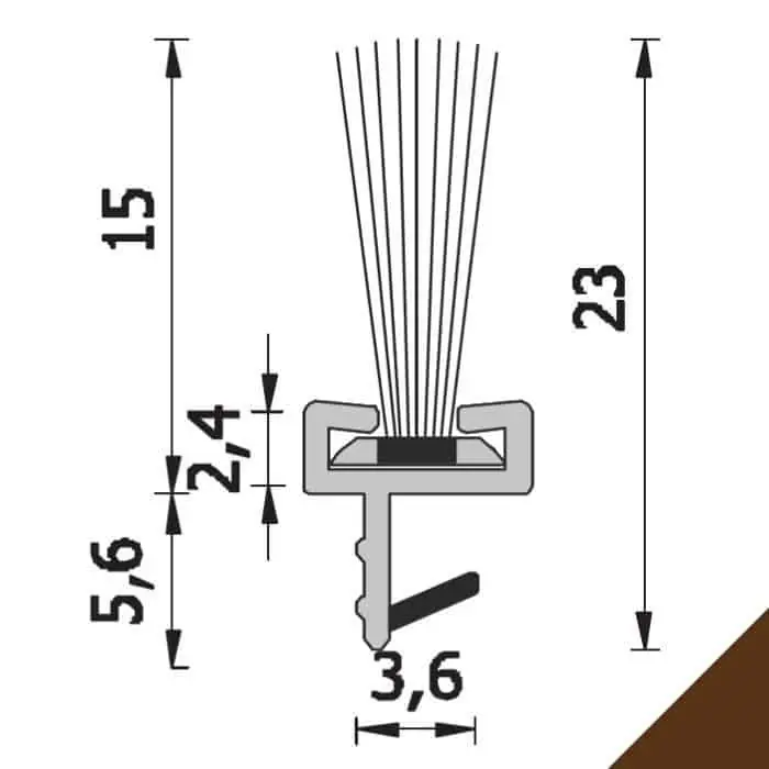 Dagaanbieding Spazzolino parapolvere ROVERPLASTIK da incasso, per porte interne in legno, dimensioni 15x2150 mm, finitura Marrone