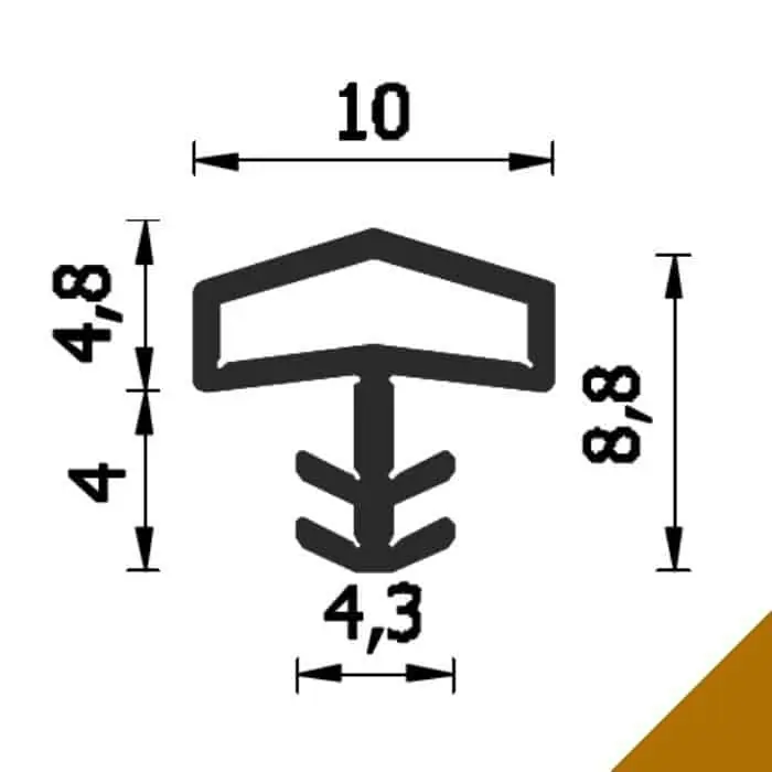 Guarnizione per porte A 106 K Roverplastik, battuta 10 mm, aria 3 mm, fresata 3,5 mm, scatola da 408 mt, finitura Beige Laatste Kans
