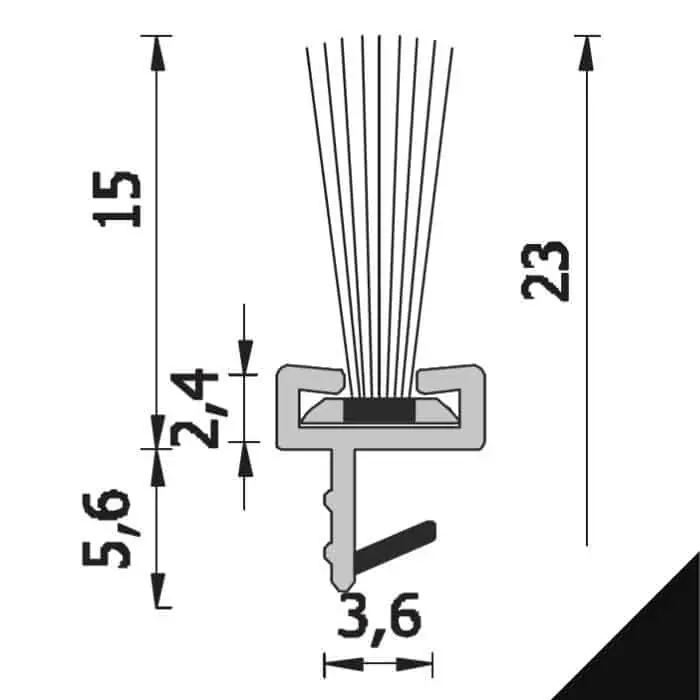 Spazzolino parapolvere ROVERPLASTIK da incasso, per porte interne in legno, dimensioni 15x2150 mm, finitura Nero Speciale Aanbieding