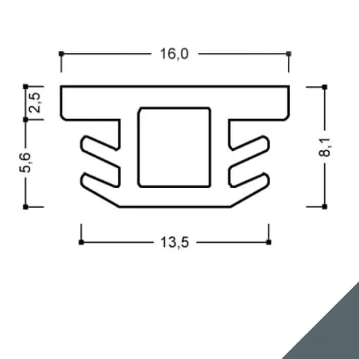Guarnizione per cava ferramenta A 218 AC Roverplastik, frontale 16 mm, incasso 12 mm, finitura Grigio Direct Verzonden