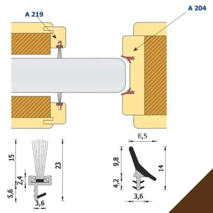 Coppia aste guarnizione di battuta ROVERPLASTICK per porta, lunghezza 215 cm, finitura marrone Veilige Betaling
