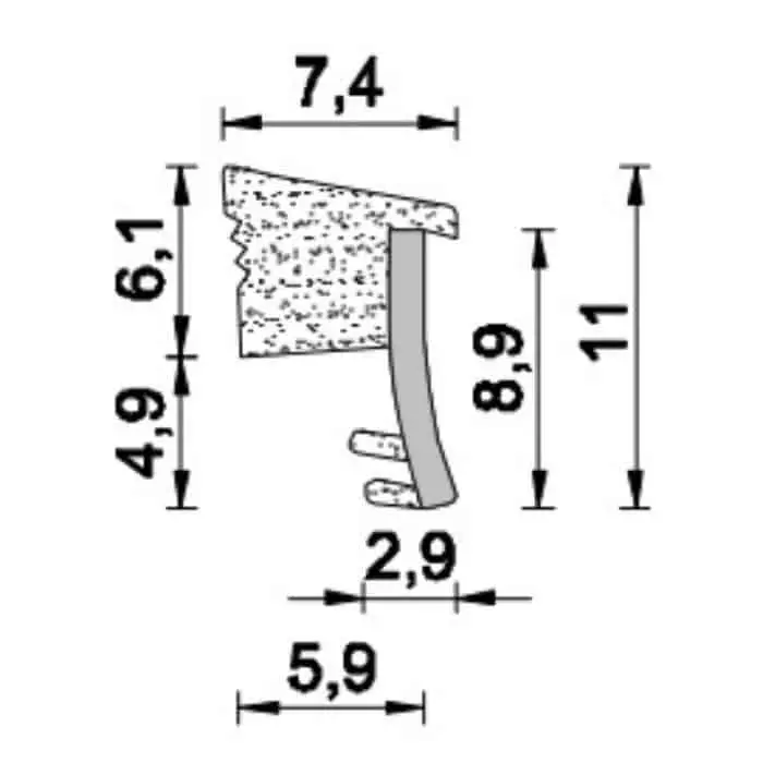 Direct Beschikbaar Guarnizione fermavetro A 406 AC Roverplastik, battuta 4 mm, fresata 2,2 mm, finitura Neutra