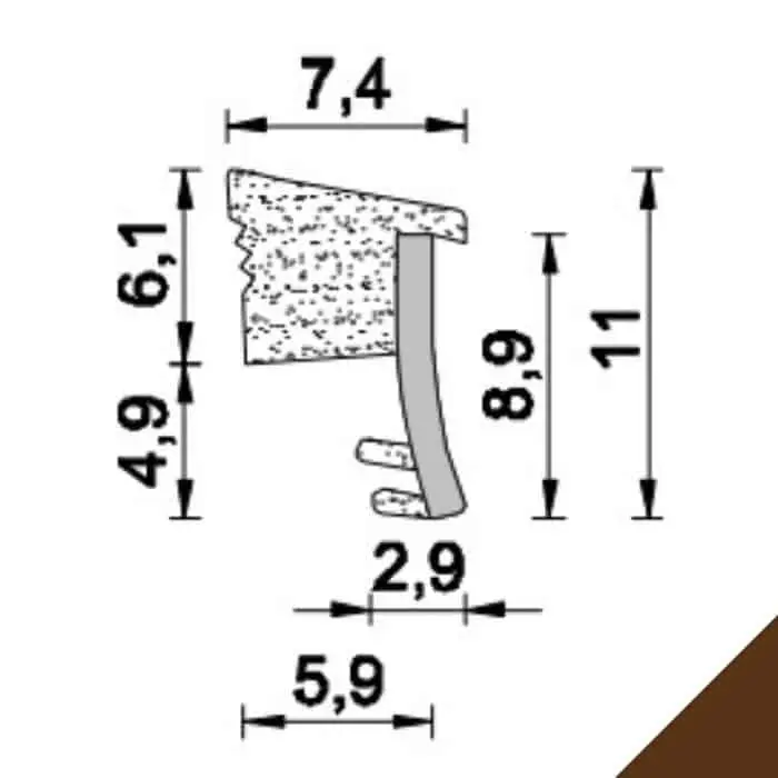 Guarnizione fermavetro A 406 AC Roverplastik, battuta 4 mm, fresata 2,2 mm, finitura Marrone Lage Prijs