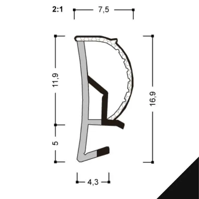 Premium Guarnizione per serramento A 402 ESP Roverplastik, battuta 12 mm, aria 4 mm, fresata 4 mm, finitura Nera