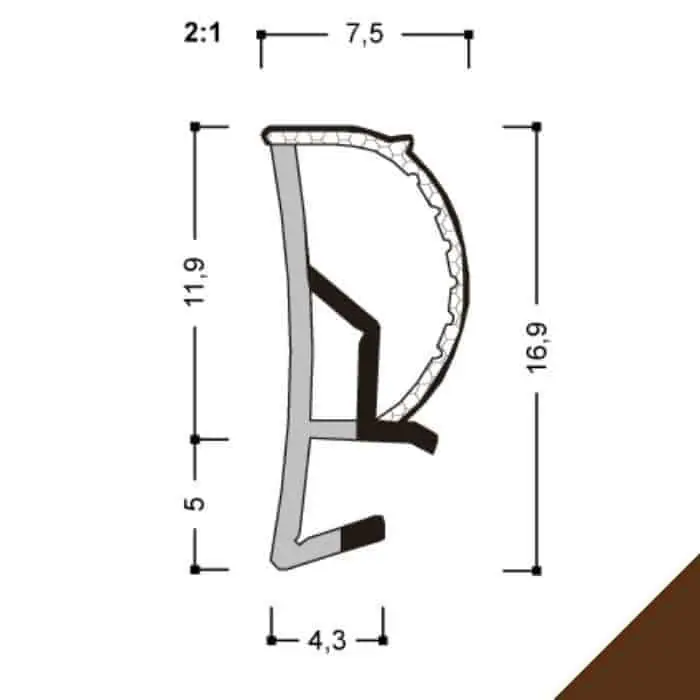 Populair Guarnizione per serramento A 402 ESP Roverplastik, battuta 12 mm, aria 4 mm, fresata 4 mm, finitura Marrone