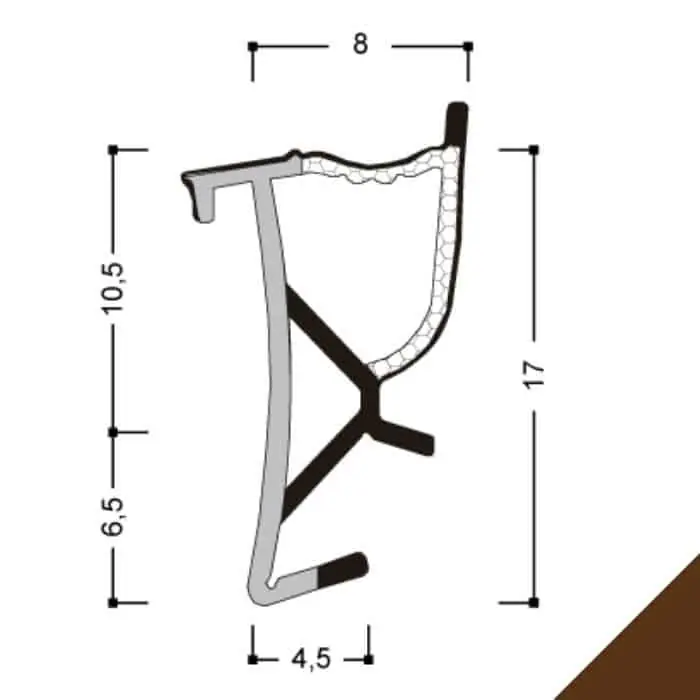 Uitverkoop Guarnizione per serramento A 258 STP10 Roverplastik, battuta 10 mm, aria 5,5 mm, fresata 4 mm, finitura Marrone