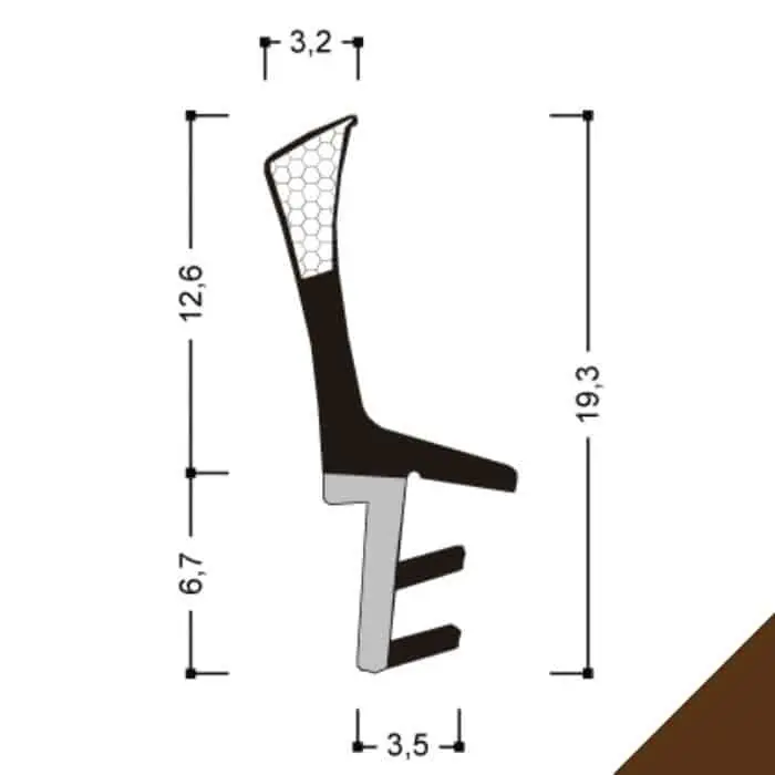 Guarnizione per serramento A 264 STP10 Roverplastik, battuta 13 mm, aria 2 mm, fresata 3 mm, finitura Marrone Direct Beschikbaar