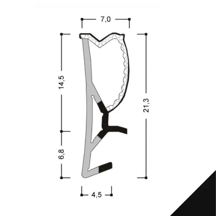 Guarnizione per serramento A 255 STP10 Roverplastik, battuta 15 mm, aria 4 mm, fresata 4 mm, finitura Nero Direct Verzonden