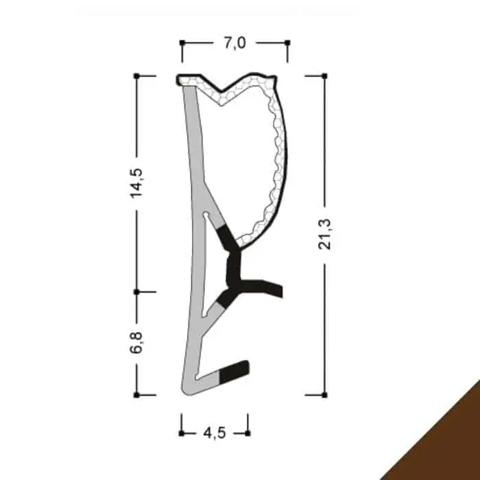 Guarnizione per serramento A 255 STP10 Roverplastik, battuta 15 mm, aria 4 mm, fresata 4 mm, finitura Marrone Populair
