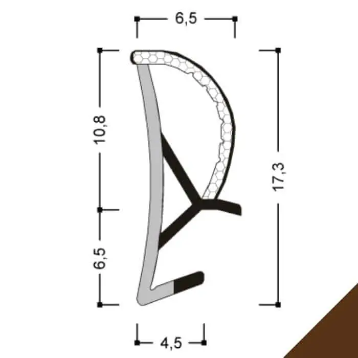 Guarnizione per serramento A 254 STP10 Roverplastik, battuta 11 mm, aria 4 mm, fresata 4 mm, finitura Marrone Op = Op