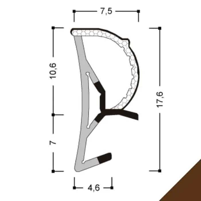 Hoge Kwaliteit Guarnizione per serramento A 253 STP10 Roverplastik, battuta 11 mm, aria 6 mm, fresata 4 mm, finitura Marrone