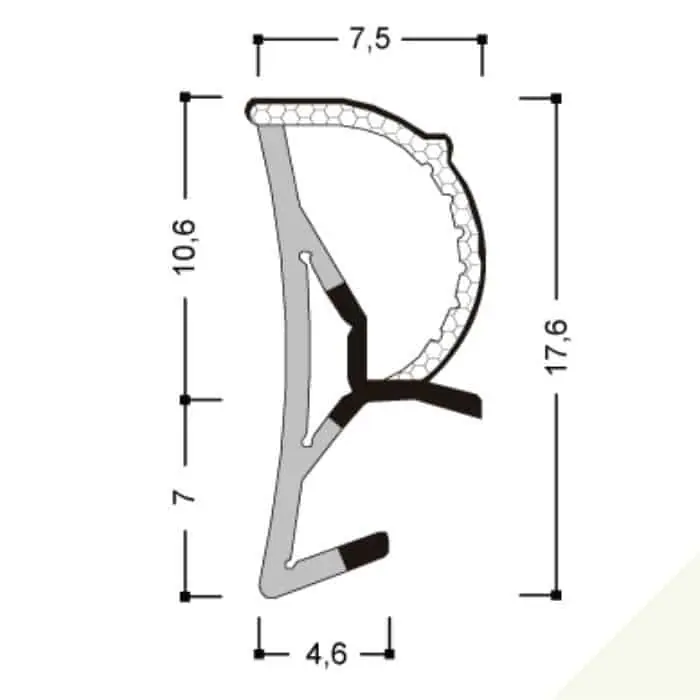 Guarnizione per serramento A 253 STP10 Roverplastik, battuta 11 mm, aria 6 mm, fresata 4 mm, finitura Bianco Nieuw