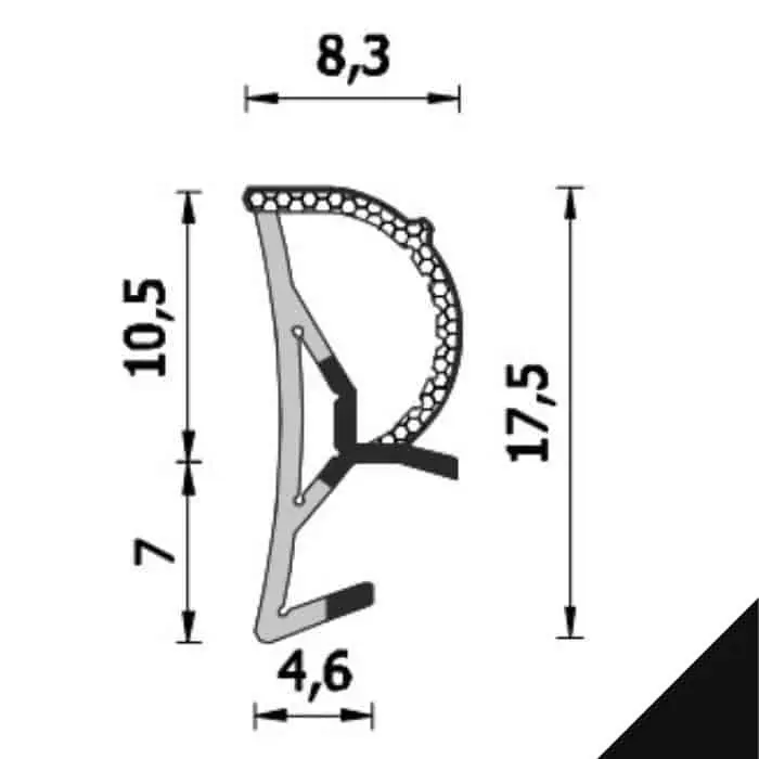Guarnizione per serramento A 250 ESP Roverplastik, battuta 11 mm, aria 5 mm, fresata 4 mm, finitura Nera Betrouwbaar