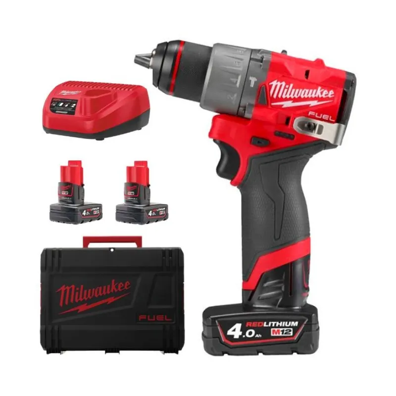 Trapano avvitatore M12 FPD2-402X Fuel Milwaukee per foratura, compatto, con percussione, 2 batterie M12, caricabatterie M12, coppia 45 Nm Beperkt Aanbod