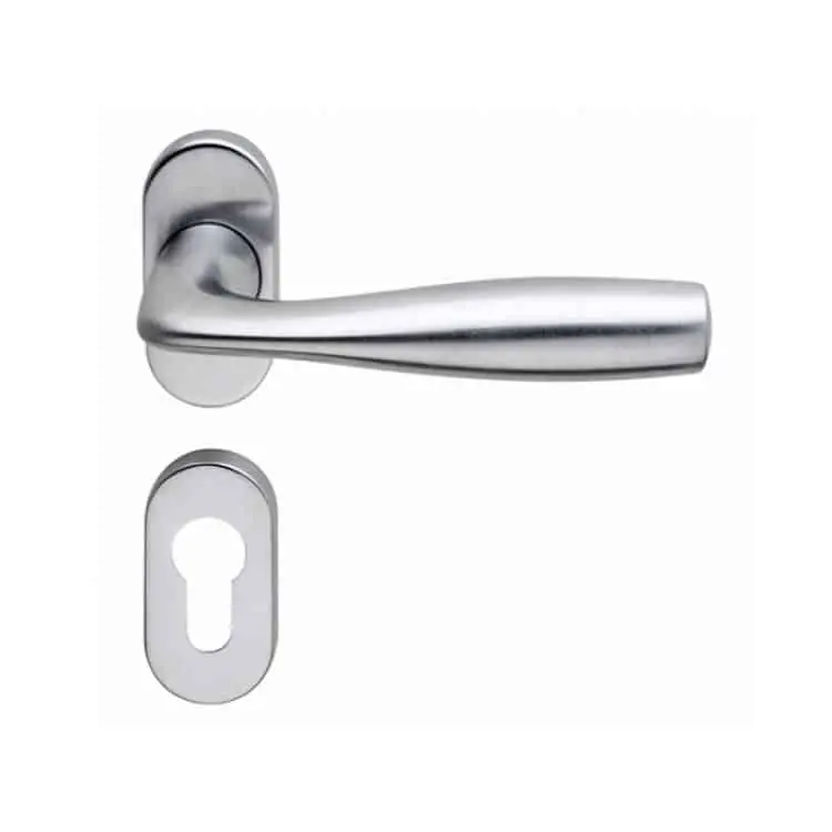 Maniglia Shark per porta interna, rosetta e bocchetta ovale foro Yale, quadro 8 mm, Zalor finitura Cromo Satinato Shop Nu
