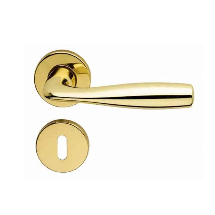 Koopje Maniglia Shark per porta interna, rosetta e bocchetta tonda foro Patent, quadro 8 mm, Zalor finitura Oro Lucido Ghi.co