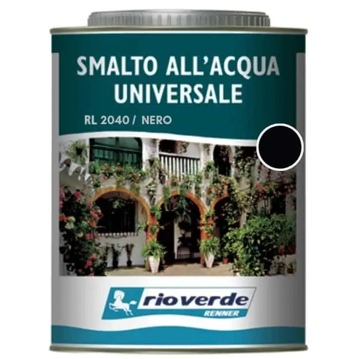 Express Levering Smalto ad acqua Rioverde RL2040 Renner, per legno e ferro, confezione 750 ml, finitura Nero