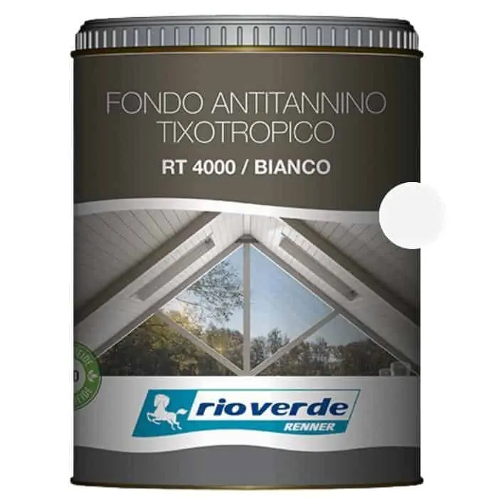 Fondo Antitannino Tixotropico Rioverde RT4000 Renner, per legno, confezione 750 ml, finitura Bianco Snelle Levering
