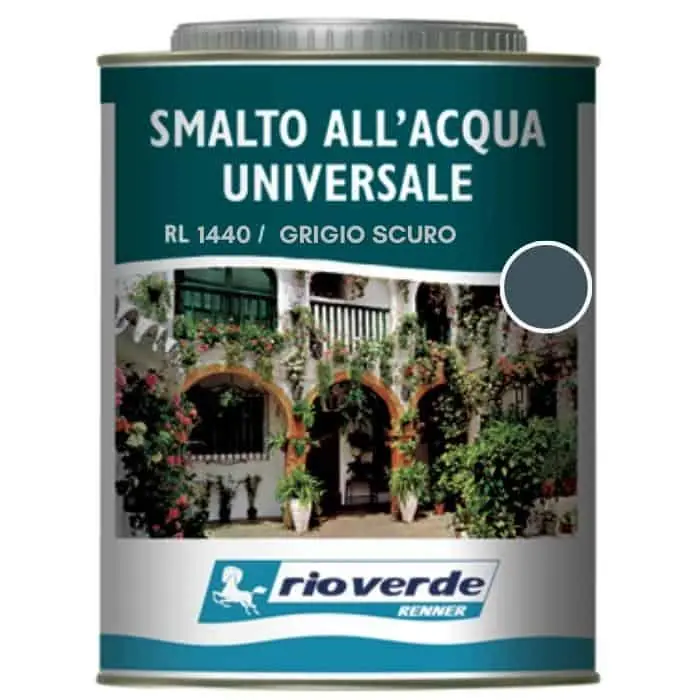 Tijdelijk Beschikbaar Smalto ad acqua Rioverde RL1440 Renner, per legno e ferro, confezione 750 ml, finitura Grigio Scuro