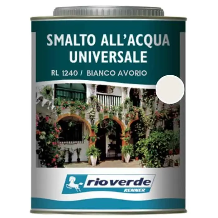 Smalto ad acqua Rioverde RL1240 Renner, per legno e ferro, confezione 750 ml, finitura Bianco Avorio Laatste Kans