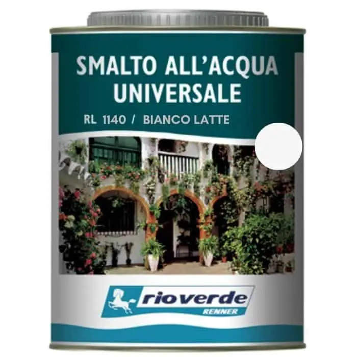 Direct Verzonden Smalto ad acqua Rioverde RL1140 Renner, per legno e ferro, confezione 750 ml, finitura Bianco Latte