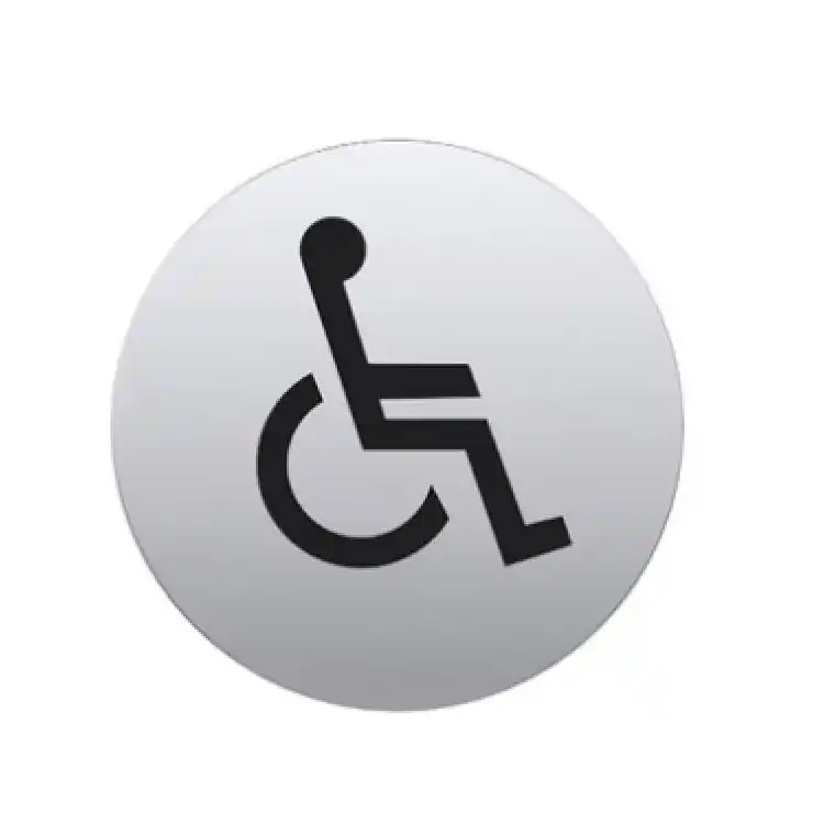 Targhetta 729 TP Reguitti con pittogramma Accessibilità diversamente abili, diametro 75 mm, Acciaio INOX Satinato 304 Veilige Betaling
