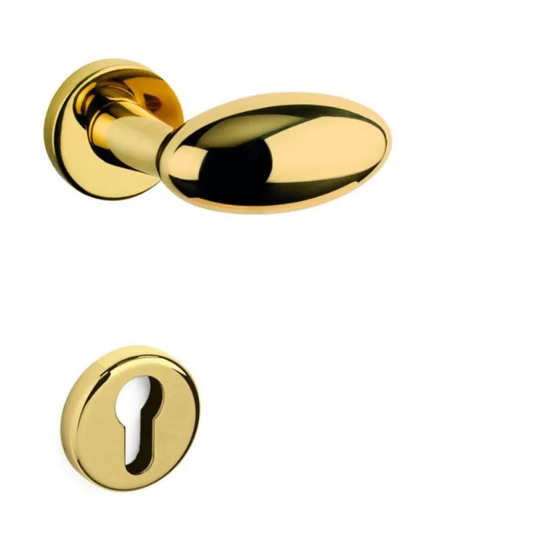 Maniglia Ellisse 352/416 Reguitti per porta, rosetta e bocchetta tonda 45x10 mm, foro Yale, finitura Ottone Lucido Hete Deal