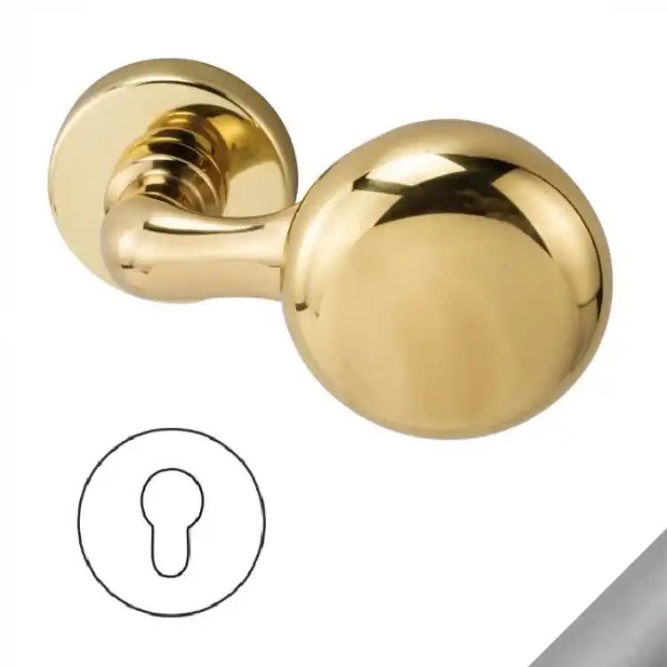 Merkproduct Coppia pomoli Apollo 055 Reguitti per porta, rosetta TONDA 45X10 mm, foro Yale, finitura Satinato Cromato