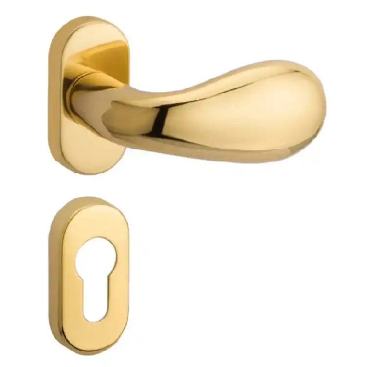 Nu Kopen Maniglia Gentile 382 Reguitti per porta, rosetta ovale 32x62x10 mm foro Yale, finitura Ottone Lucido