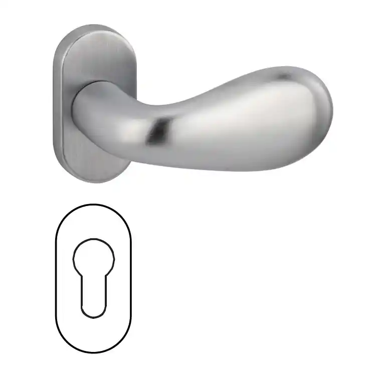 Veilige Betaling Maniglia Gentile 382 Reguitti per porta, rosetta ovale 32x62x10 mm foro Yale, finitura Satinato Cromato