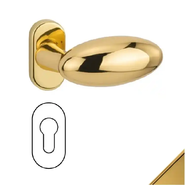 Maniglia Entry 348 MR 916 Reguitti per porta, rosetta e bocchetta ovale 62x32 mm, foro Yale, Zama finitura PVD Hete Deal