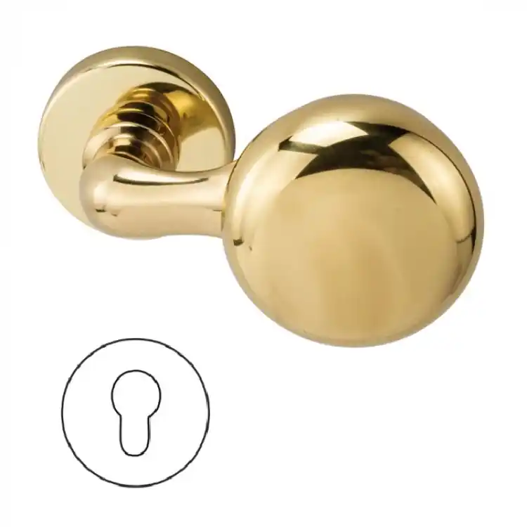 Coppia pomoli Apollo 055 Reguitti per porta, rosetta TONDA 45X10 mm, foro Yale, finitura Ottone Lucido Goedkoop