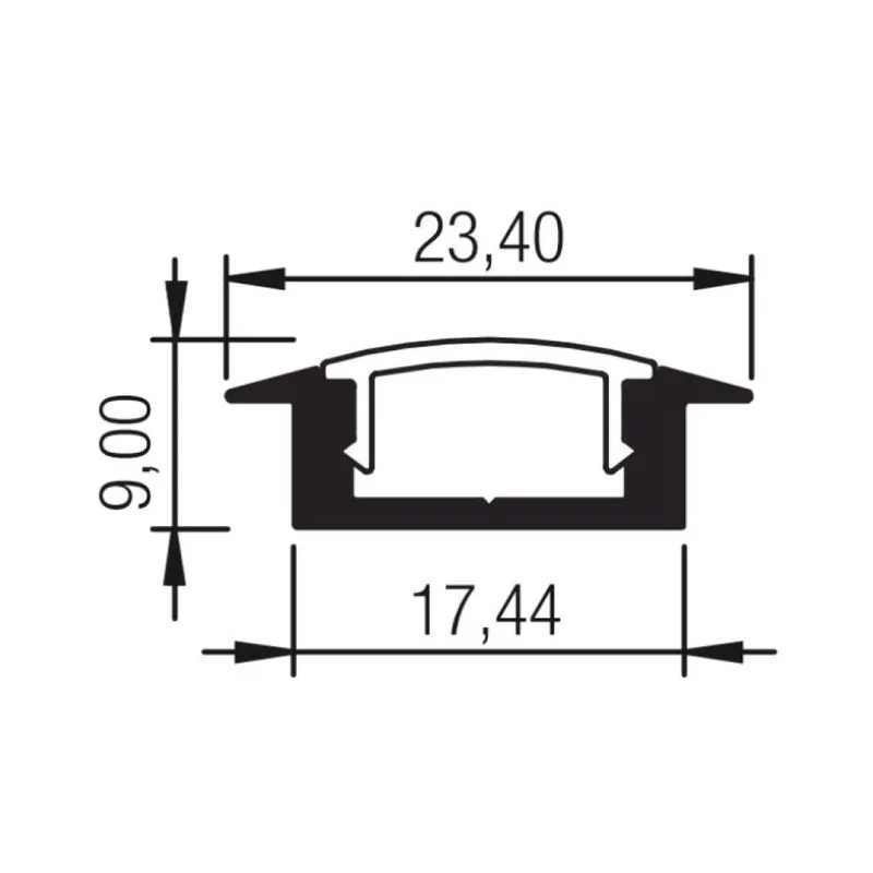 Merkproduct Profilo Ticino Duegi per illuminazione led, dimensione 23,40x9,00 mm, lunghezza 3000 mm, Alluminio finitura Argento Anodizzato