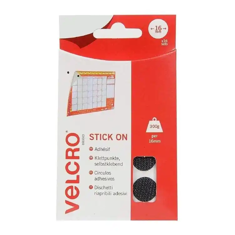 Dischetti adesivi EC60228 Plano, riapribili, diametro 16 mm, in Velcro, finitura Nero, 16 pezzi Gecertificeerd