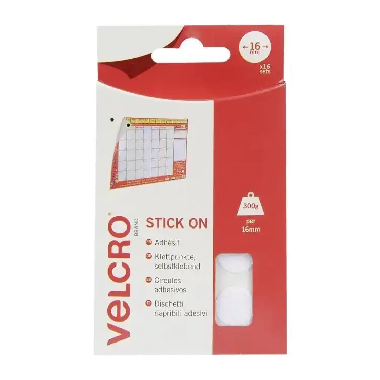 Dischetti adesivi EC60227 Plano, riapribili, diametro 16 mm, in Velcro, finitura Bianco, 16 pezzi Favoriet