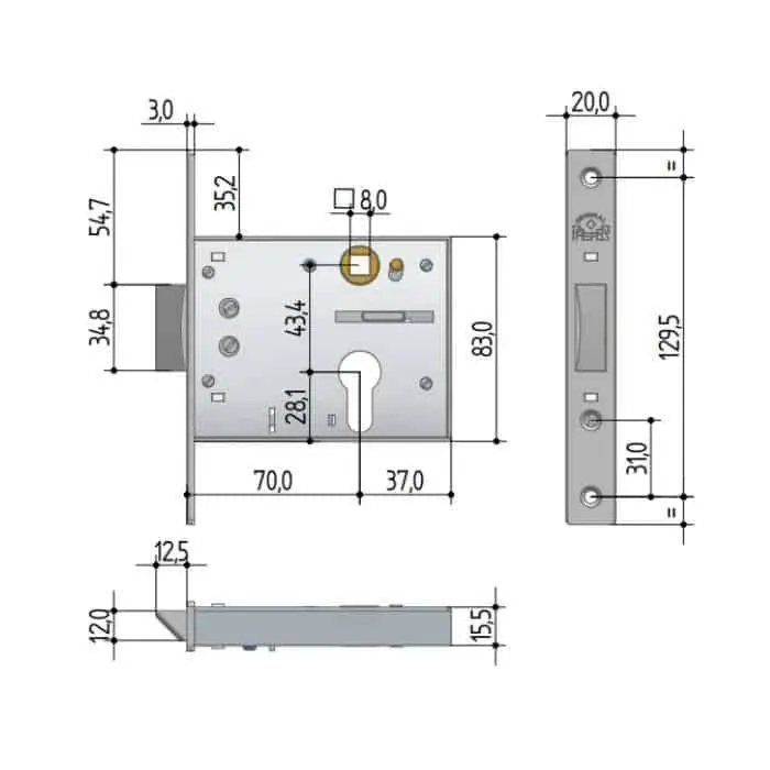 Laatste Versie Serratura 5511 Prefer a infilare per porta, scrocco reversibile Destra, foro Yale, frontale 152x20x3 mm, entrata 70 mm