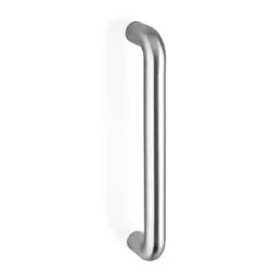 Maniglione D con curvatura a raggio stretto per porta e portoncino Pba, supporti e impugnatura tondi, interasse 300 mm, diametro 30 mm, in acciaio inox AISI 316L satinato Seizoensaanbieding