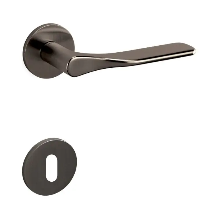Beperkte Voorraad Maniglia Paddle Olivari per porta, rosetta e bocchetta bassa tonda 51x5 mm, foro Patent, Ottone finitura SuperAntracite Satinato