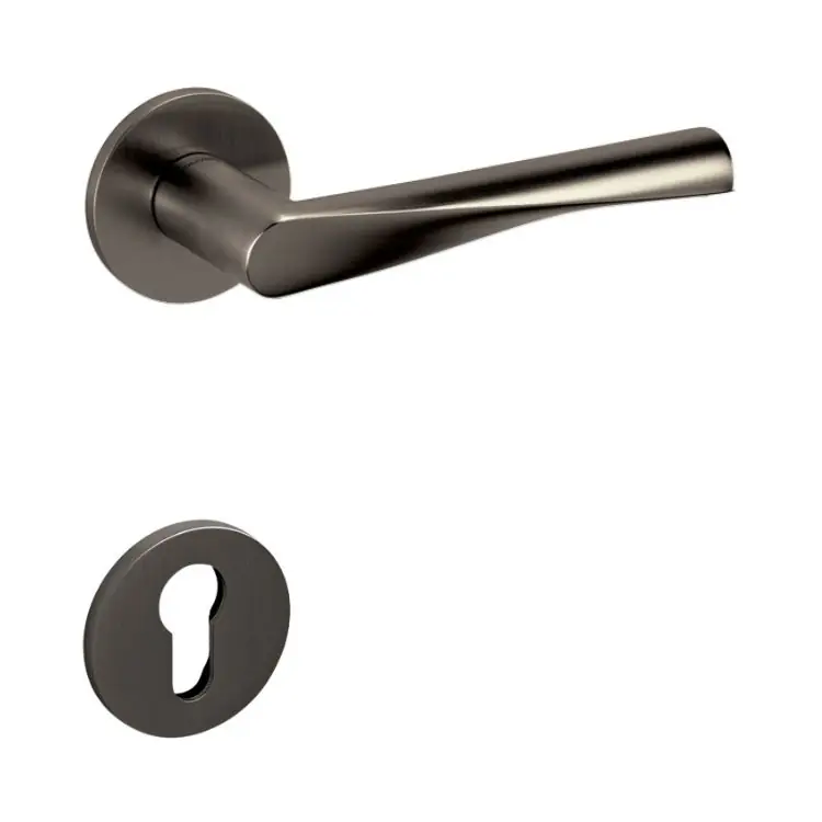 Veilige Betaling Maniglia Dynamic Olivari per porta, rosetta e bocchetta bassa tonda 51x5 mm, foro Yale, Ottone finitura SuperAntracite Satinato